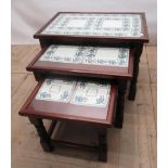 Shaw & Riley Ltd, late c20th mahogany nest of 3 tables, with carved seahorse signature, and with