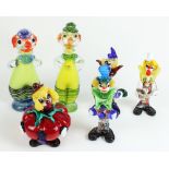 Six Murano style glass clown figures, largest H30cm