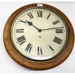 Early C20th dial clock, golden oak case with brass bezel enclosing painted metal Roman dial, with