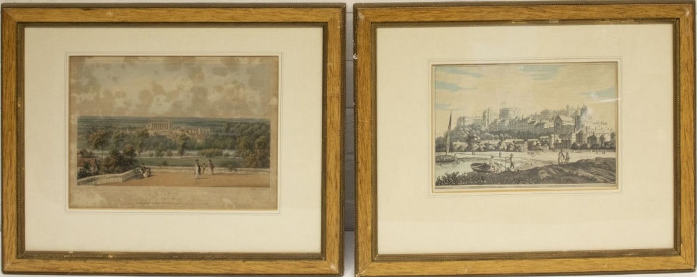 After J. Farrington; Windsor Castle, C18th coloured engraving and After J. Westall; Eton from