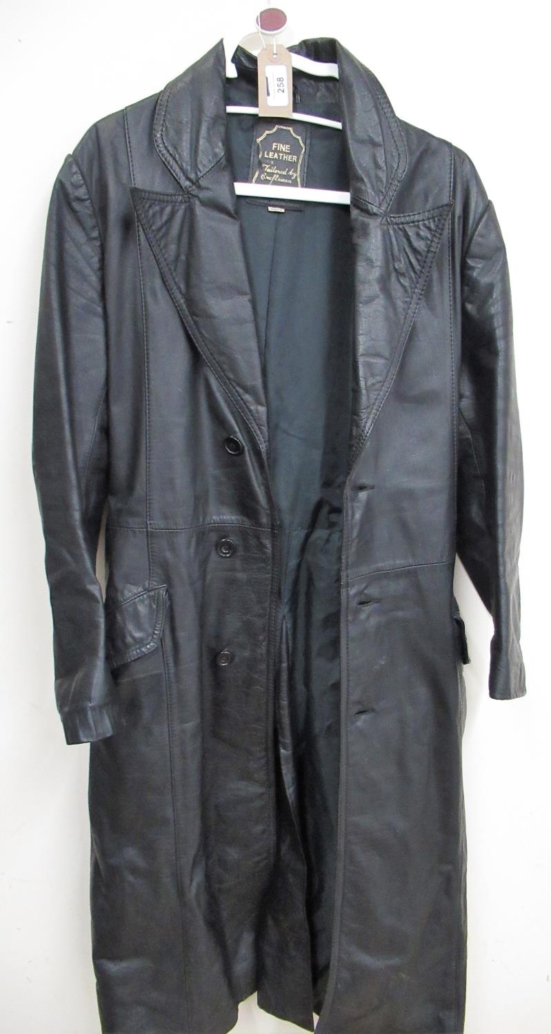 20th Century black leather single breasted three-quarter length coat with tapering pockets Size 36