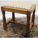 Brian Haw (former Mouseman carver) Yorkshire Oak - Rectangular stool with drop in woolwork top and H