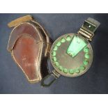 Troughton & Simms of London green faced military compass in leather case