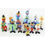 Collection of Murano glass clown figures and two clown decanters. Largest H41cm