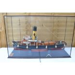 large scale cased static wooden model of the Newcastle registered Tyne Tug "Joffre" in a glass