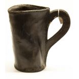 Large c19th stitched leather tankard or blackjack, H24cm