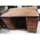 C20th oak twin pedestal desk, with eight drawers, width 126cm, depth 76cm, height 76.5cm