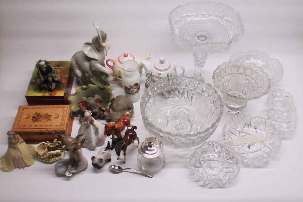 Coalport Beau Monde Kate, Lladro mermaid, other figures, cut glass crystal bowl, dishes, etc (2