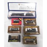 Seven OO gauge wagons including Bachmann V2 class 2-6-2 locomotive with tender, J72 class tank
