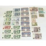 Collection of GB bank notes to include Peppiat £1s and small selection of world notes