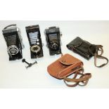 Ensign Selfix 820 folding camera, two other Ensign folding cameras (3)