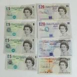 Selection of Bank of England £20, £5 and a £10 note