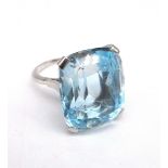 Cocktail ring set with large emerald cut blue topaz, size N1/2, stamped Plat 18ct, 13.4g