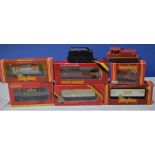 Eight Hornby O gauge carriages and engines, including the BR ventilated van, grey Shark Ballast