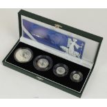 Royal Mint 2001 fine silver proof four coin collection, encapsulated with original box and