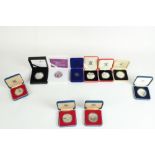 Selection of silver proof coins to include Queen Mother 80th birthday, Golden Wedding £5 (2), Isle