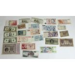 Selection of world bank notes to include Greek, US, South American, Russian etc.