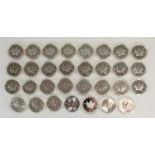 Thirty one Canada 1oz fine silver $5 CAN maple leaf coins, date ranges 1988 through 2016 inc. 1999