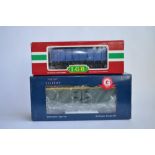2 boxed G gauge twin bogie wagons, 1 an LGB open wagon, the other closed by Bachmann. Both re-