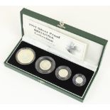 Royal Mint 1997 fine silver proof four coin collection, encapsulated with original box and