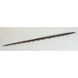 A tribal Indian hardwood fishing spear/harpoon with inverted tooth edge, L80cm