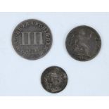 1838 Queen Victoria 1 1/2 pence, 1842 QV four pence and a 1686 James II Maundy four pence coin