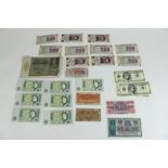 Selection of bank notes to inc. Bank of England £1, British Linen Bank £1, British Armed Forces