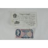 Bank of England white £5 note, 6th of March 1945 Peppiatt together with a Bank of England £5 note.