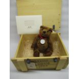 Steiff Teddy Bear Messe Leipzig 1903 bear in brown mohair, H28cm, in wooden crate, limited edition