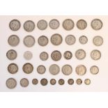 Selection of GB pre-1920 silver content coinage, Edw. VII to Geo.IV, threepence through half