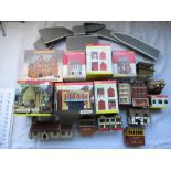 Large collection of Hornby building accessories including Pickering's Hardware store, Fish and