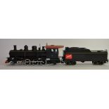A Bachmann G-Guage Baldwin 4-6-2 with Aristo USRA tender. Both models have been adapted/modified and