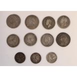 Eleven Geo. I to Geo. IV British silver shillings and sixpences, highlights 1723 SSC shilling,