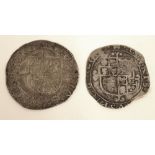 King Charles I silver shilling c1640 to 1650 with another similar King Charles I silver shilling (