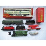 Various carriages and trains by Hornby and Tri-ang including boxed ambulance carriage with ramc