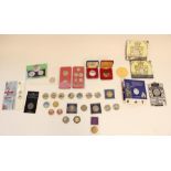 Selection of GB and commonwealth coins, fantasy coins and medallions, mostly collectable and