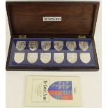 The Royal Arms hallmarked sterling silver shield medallion collection as produced for the ERII