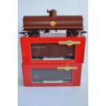 2 boxed Bachmann G gauge box cars and an oil wagon: Item No 93324, please note original model