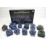 Warhammer 40k - Land Raider Excelsior, Rhino Primaris and Rhino tanks painted in Ultramarines