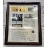 Framed Kray montage with envelope hand written by Reggie Kray (33cm W, 40.5cm H) with a framed print