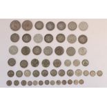 Post 1920 GB 0.500 silver content coinage, crowns through to threepence, includes 1937 rocking horse