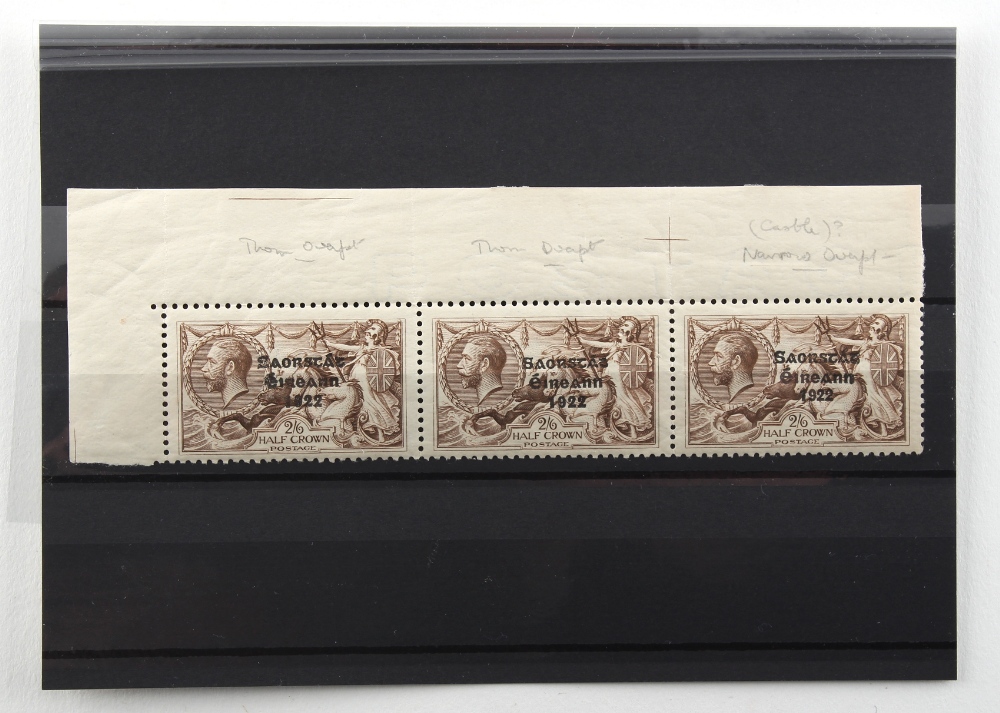 Stamps - Ireland: 1925-28 2/6d wide and narrow date marginal strip of three from the top left corner