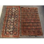 Property of a gentleman - a very worn antique Caucasian rug, 87 by 41ins. (221 by 104cms.); together