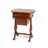 Property of a gentleman - a Victorian burr walnut sewing or work table, 24.5ins. (62.2cms.) wide.