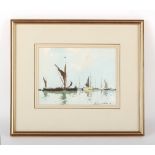 Property of a gentleman - Edward Wesson RI RSMA (1910-1983) - BOATS IN HARBOUR - watercolour, 6.5 by