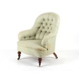Property of a deceased estate - a Victorian walnut & iron framed armchair with pale green buttoned