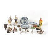 Property of a deceased estate - a mixed lot including a pair of French biscuit porcelain figures,