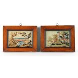 Property of a lady - a pair of woolwork pictures in 19th century glazed maple frames, each 10 by