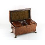 Property of a lady - an early 19th century Regency period burr yew wood tea caddy, 12.4ins. (31.