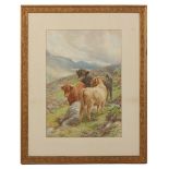 Property of a gentleman - Basil Bradley RWS (1842-1908) - 'SURPRISED', HIGHLAND CATTLE IN A